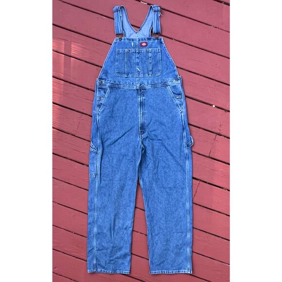 Dickies Denim Jean Bib Overalls Pants 36 x 32 Workwear Stonewashed Indigo Blue - Picture 11 of 12